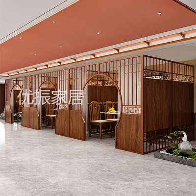 铁艺包厢屏风隔断中式餐饮饭店包间格栅餐厅火锅店好房月洞门