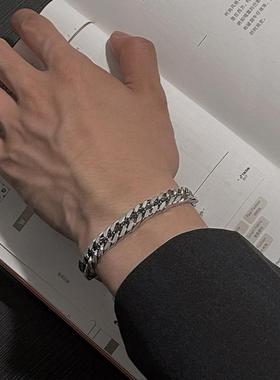 钛钢不掉色古巴链手炼男士嘻哈女生手镯冷淡风简约潮酷情侣手饰夏