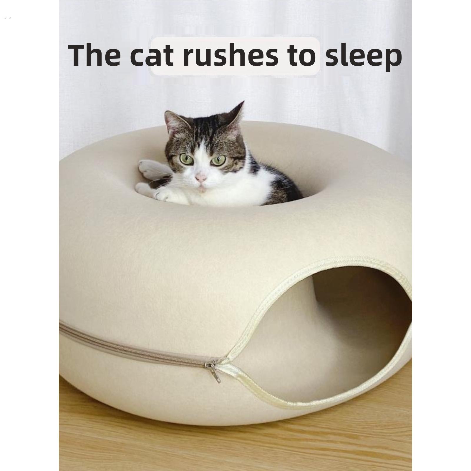 猫窝甜甜圈玩具隧道四季通用封闭式兔子钻洞圈毛毡窝冬季双层猫窝