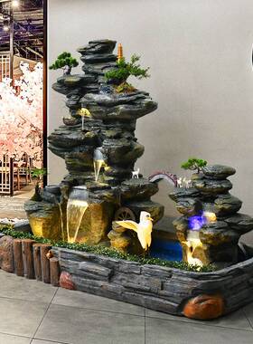 大型落地假山流水喷泉风水轮鱼池造景观入户庭院公司酒店装饰摆件