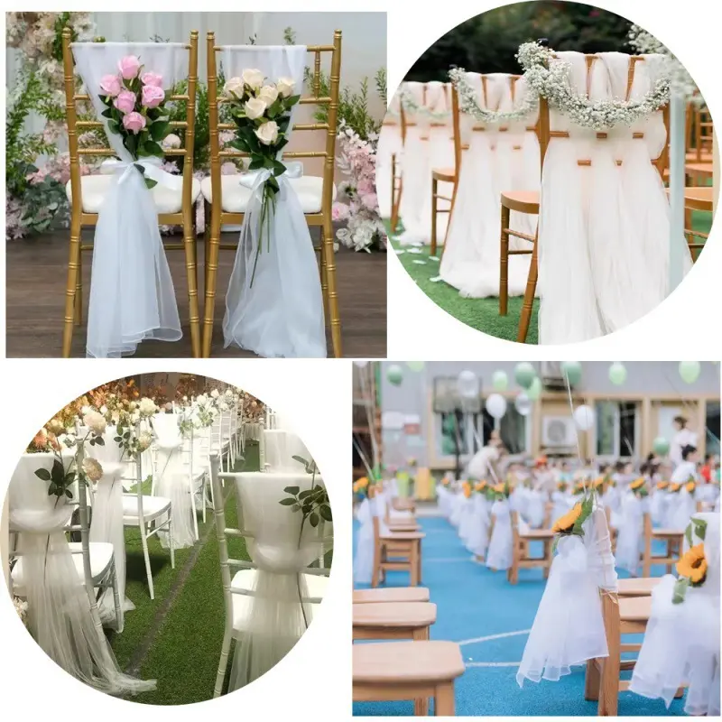 椅背纱幔婚庆纱瑞士纱婚礼椅子装饰白纱竹节椅布料吊顶欧根纱网纱