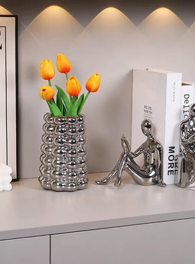 INS电镀陶瓷花瓶家居软装玄关客厅茶几书桌办公桌面艺术装饰摆件