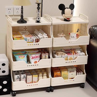 零食置物架小推车收纳架子落地多层客厅移动多功能储物架带万向轮