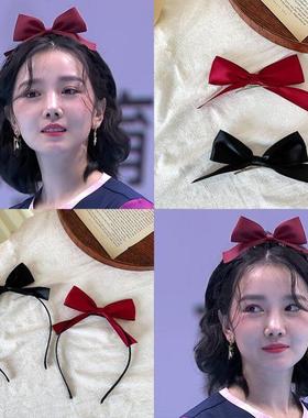 白雪公主发饰红色蝴蝶结发夹女可爱白雪高马尾顶夹气质立体头饰