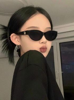 2024新款韩版椭圆形猫眼墨镜复古街拍港风辣妹眼镜女潮网红太阳镜