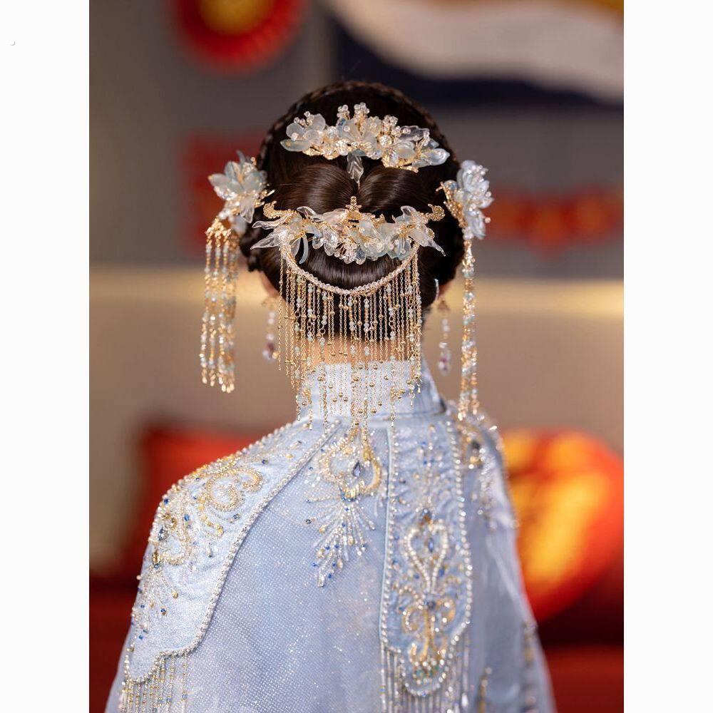 婚纱流苏头饰秀禾头饰新娘秀禾服古装结婚中式婚礼大气流苏凤冠步