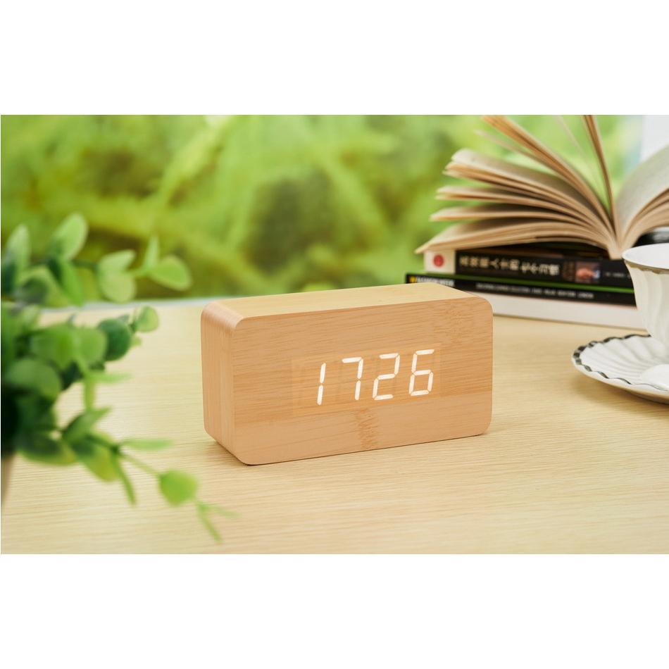 led电子声控闹钟木头钟静音懒人礼品可丝印LOGO小长方台钟/闹钟