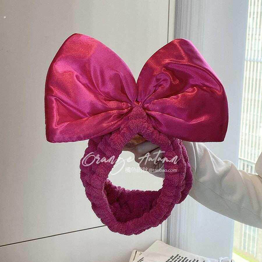 韩式公主风束发带粉色大蝴蝶结发箍家用女生洗脸化妆宽边毛绒发箍