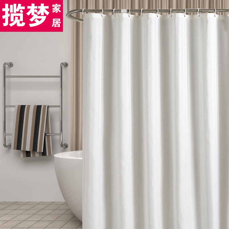 揽梦米白色阴阳条宾馆酒店加厚涤纶布浴帘浴室隔断防水防霉送挂钩