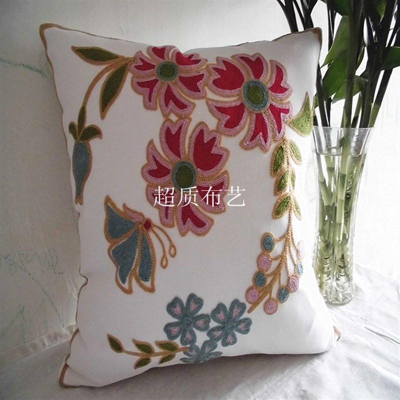 全棉帆布绣花抱枕套,刺绣抱枕套 腰枕套 汽车沙发靠垫套花色多样