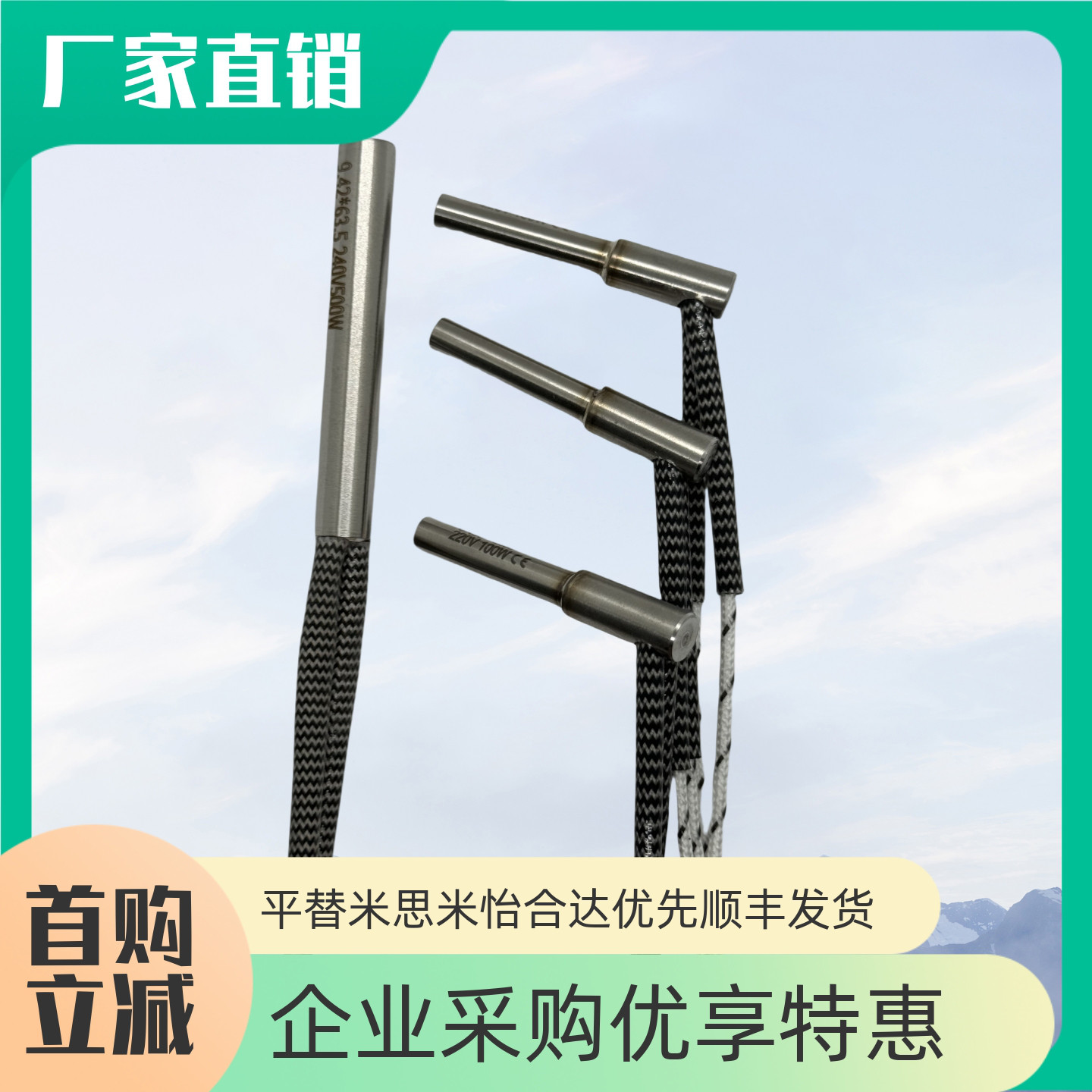 筒式加热器L型 E-MCHL6-50-V220-W100 MCHL10-100-V220-W200