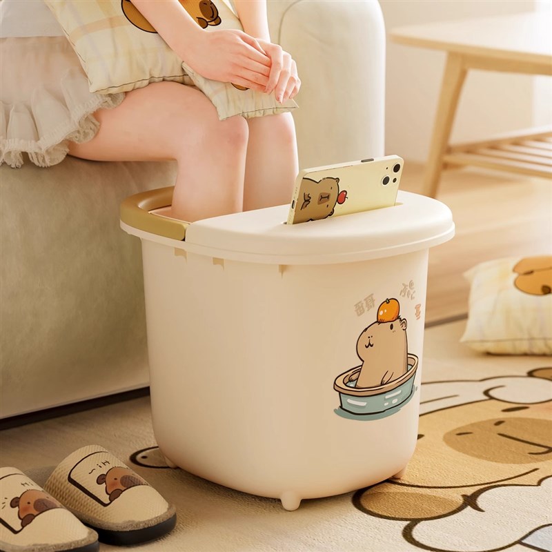 家用泡脚盆足底按摩泡脚桶保温带盖足浴盆冬季加厚耐用儿童洗脚桶