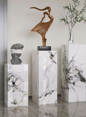 岩板花架立柱客厅玄关落地摆件沙发电视柜旁展示台酒店会所底座