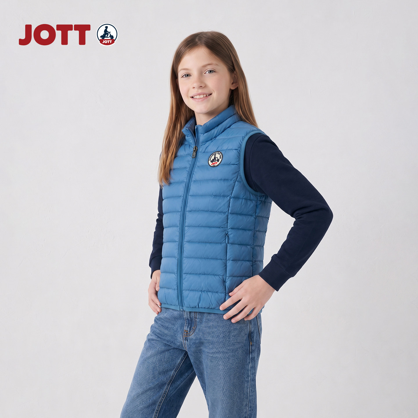 JOTT/轻薄排骨羽绒马甲 简约耐穿纯色立领外套 男女儿童装秋冬款图片