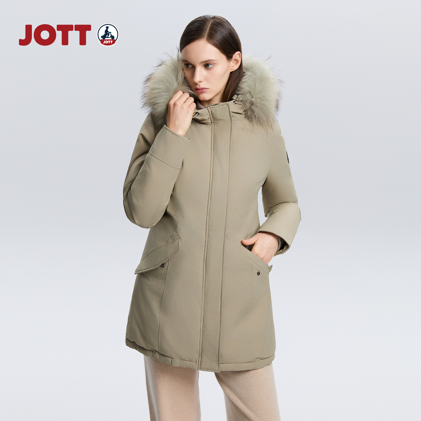 JOTT女士冬季连帽中长款羽绒服