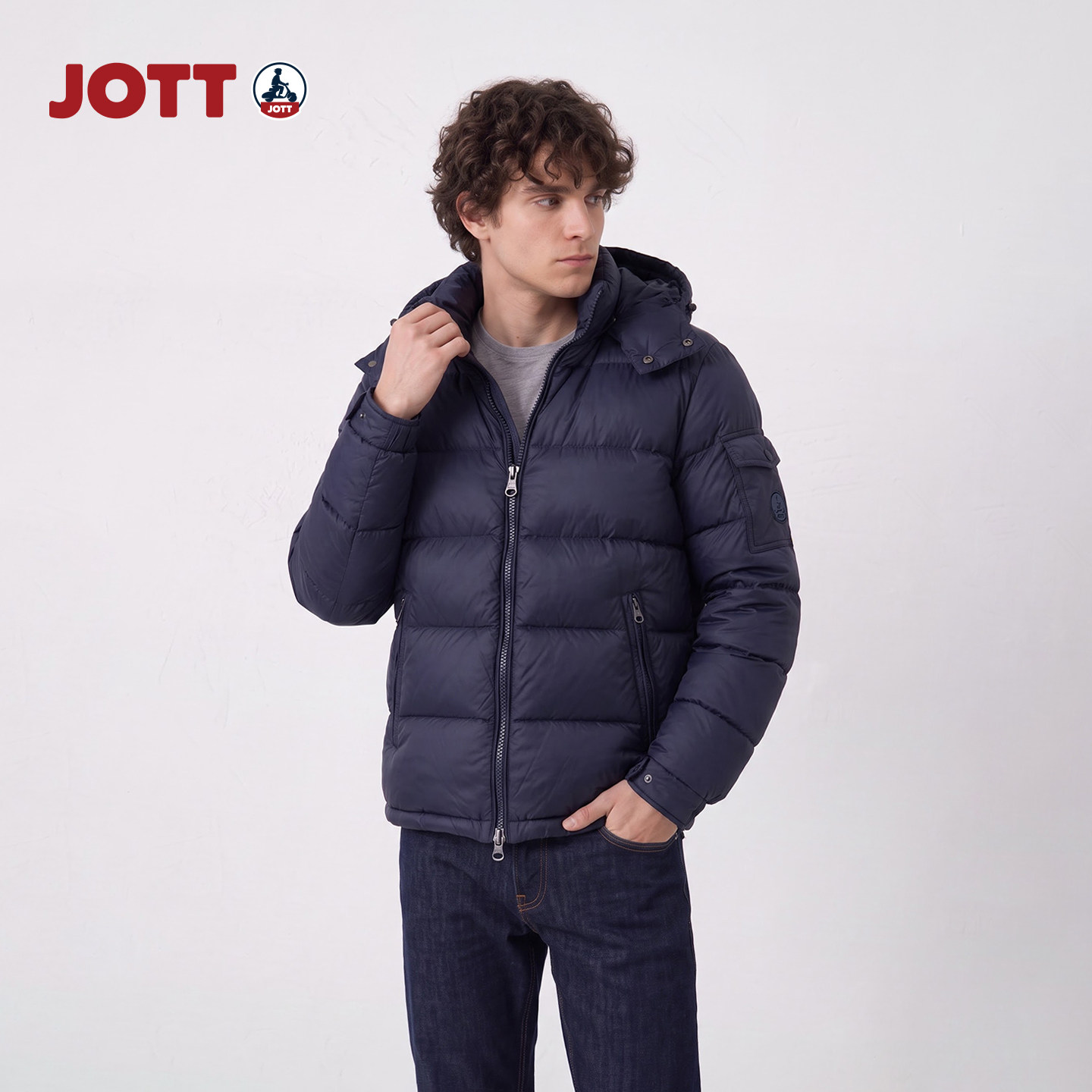 JOTT/专柜正品保暖加厚方格羽绒服简约轻奢长袖外套男冬季连帽款图片