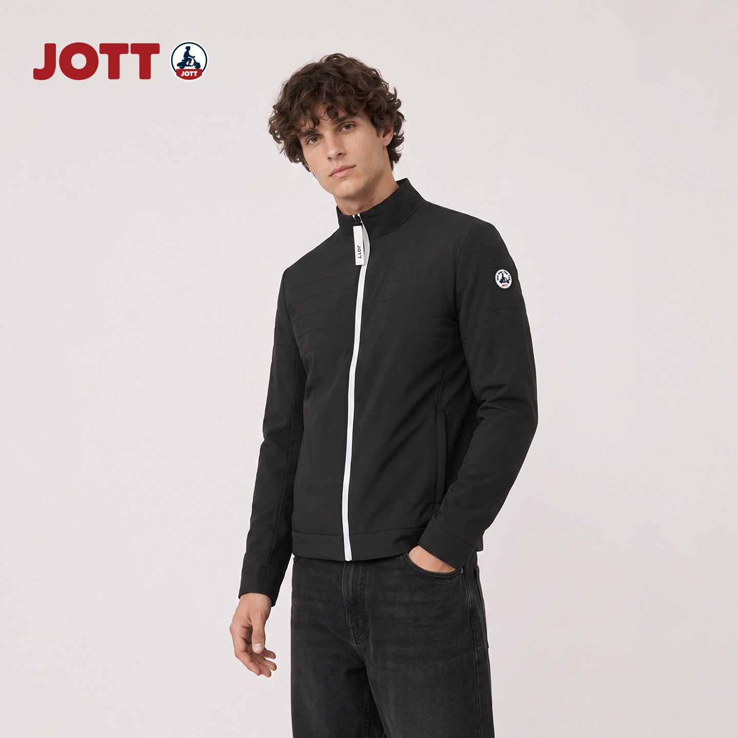 JOTT/立领拉链开衫夹克棉服 简约休闲长袖立领外套 男士春秋款