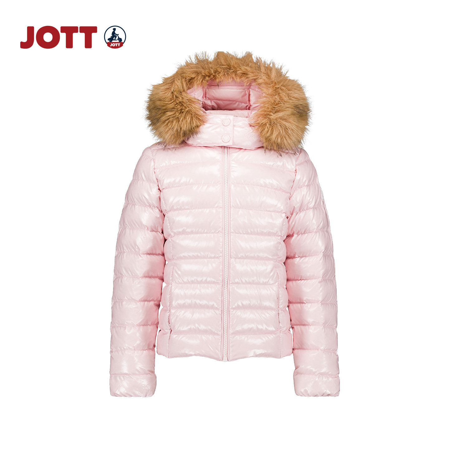 JOTT/专柜正品 仿真毛领排骨线亮面羽绒服 男女童装儿童秋冬款图片