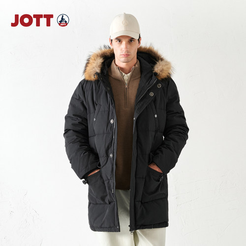 【商场同款】JOTT貉子毛领中长款羽绒服外套男士休闲冬季J0641380