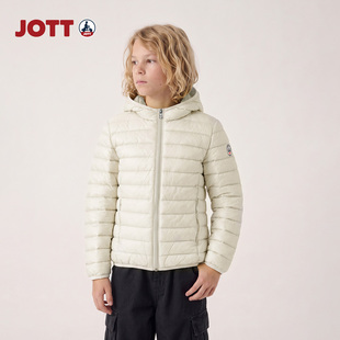 JOTT/儿童连帽轻薄排骨羽绒服简约长袖轻量男女童装外套秋冬款