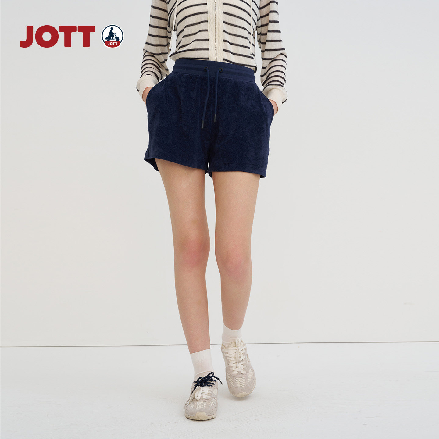 JOTT/毛巾手感面料中高腰抽绳短裤简约时尚运动裤子女士夏季新款图片