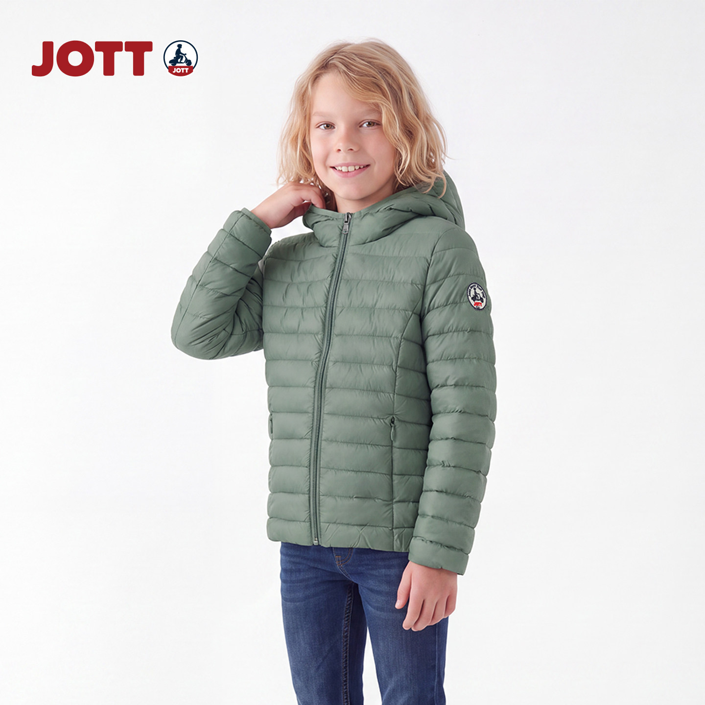 JOTT/轻薄排骨线羽绒服 纯色简约连帽长袖外套 男女童装儿童秋冬图片