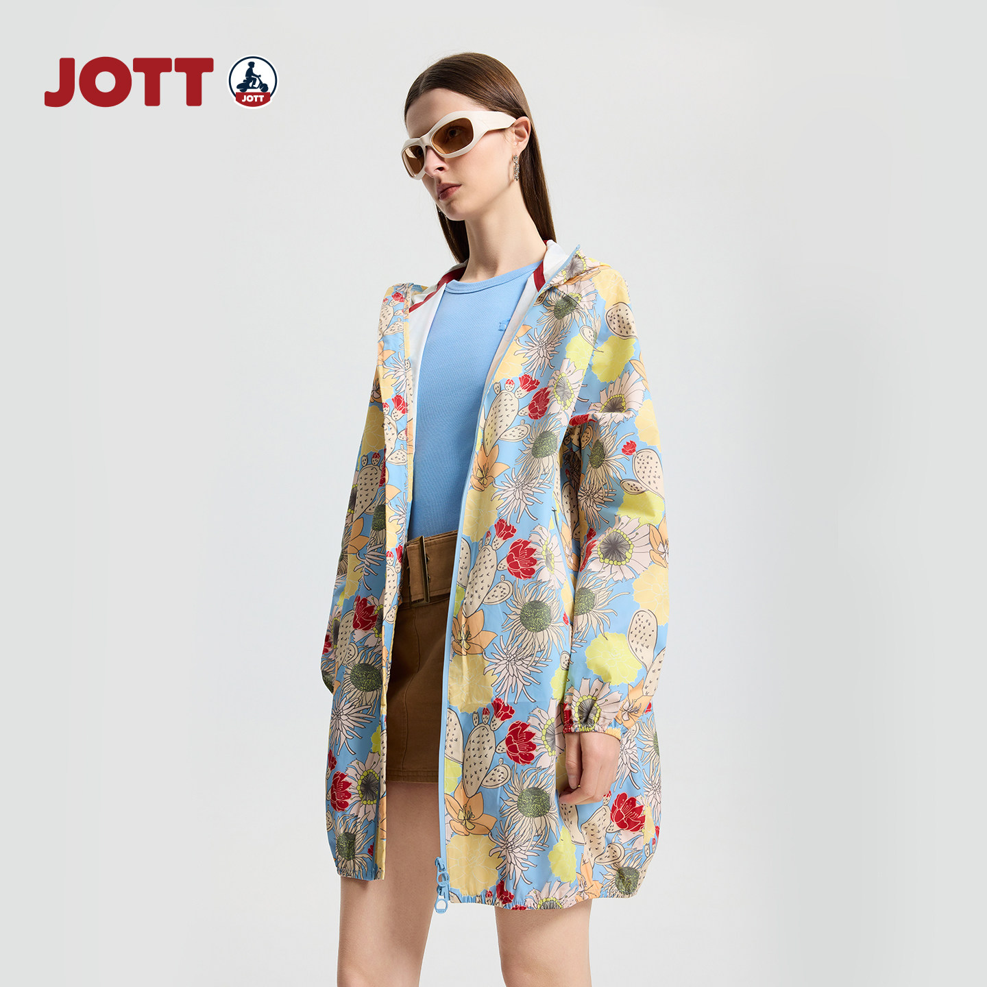 JOTT 专柜正品 | 连帽印花夹克 简约时尚女中长款风衣外套 春新款