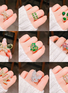 精致时尚百搭开口戒指集合女时尚百搭韩版锆石高品质气质戒指手饰