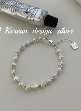 韩国小众设计感手工两面光珍珠手链 S925纯银隔珠叠戴手饰品女ins