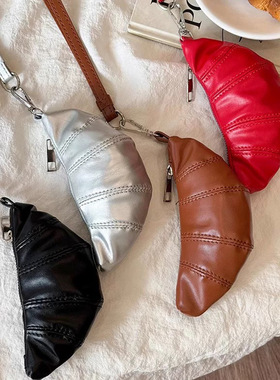 新款挂脖软皮牛角包韩版百搭零钱钥匙包高级感质感迷你饺子包项链