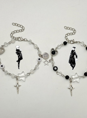 欧美热销辣妹朋克镂空五角星手链情侣闺密手工吉他心形手饰