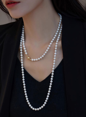 叠戴珍珠项链长款配饰不掉色女秋冬串珠毛衣链百搭轻奢高级感饰品