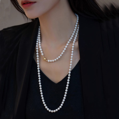 叠戴珍珠项链长款配饰不掉色女秋冬串珠毛衣链百搭轻奢高级感饰品