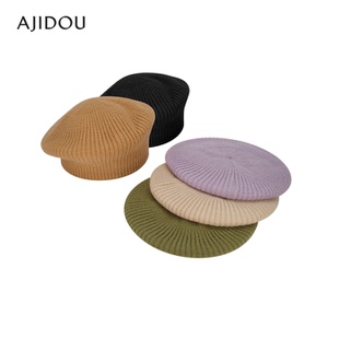 AJIDOU阿吉豆贝雷帽女优雅百搭降温保暖针织毛线大头围显脸小帽子