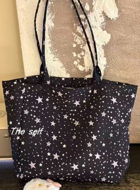 2025新款托特包慵懒风黑色百搭星星包包大容量通勤布袋单肩帆布包