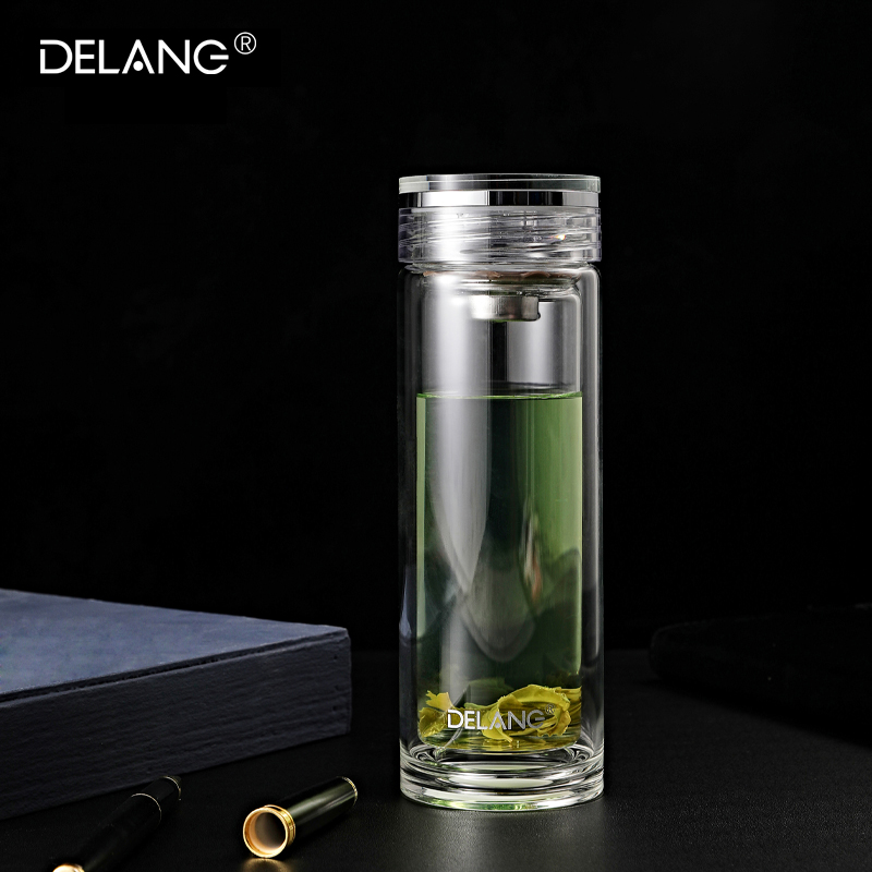 水晶杯双层商务茶水分离玻璃杯
