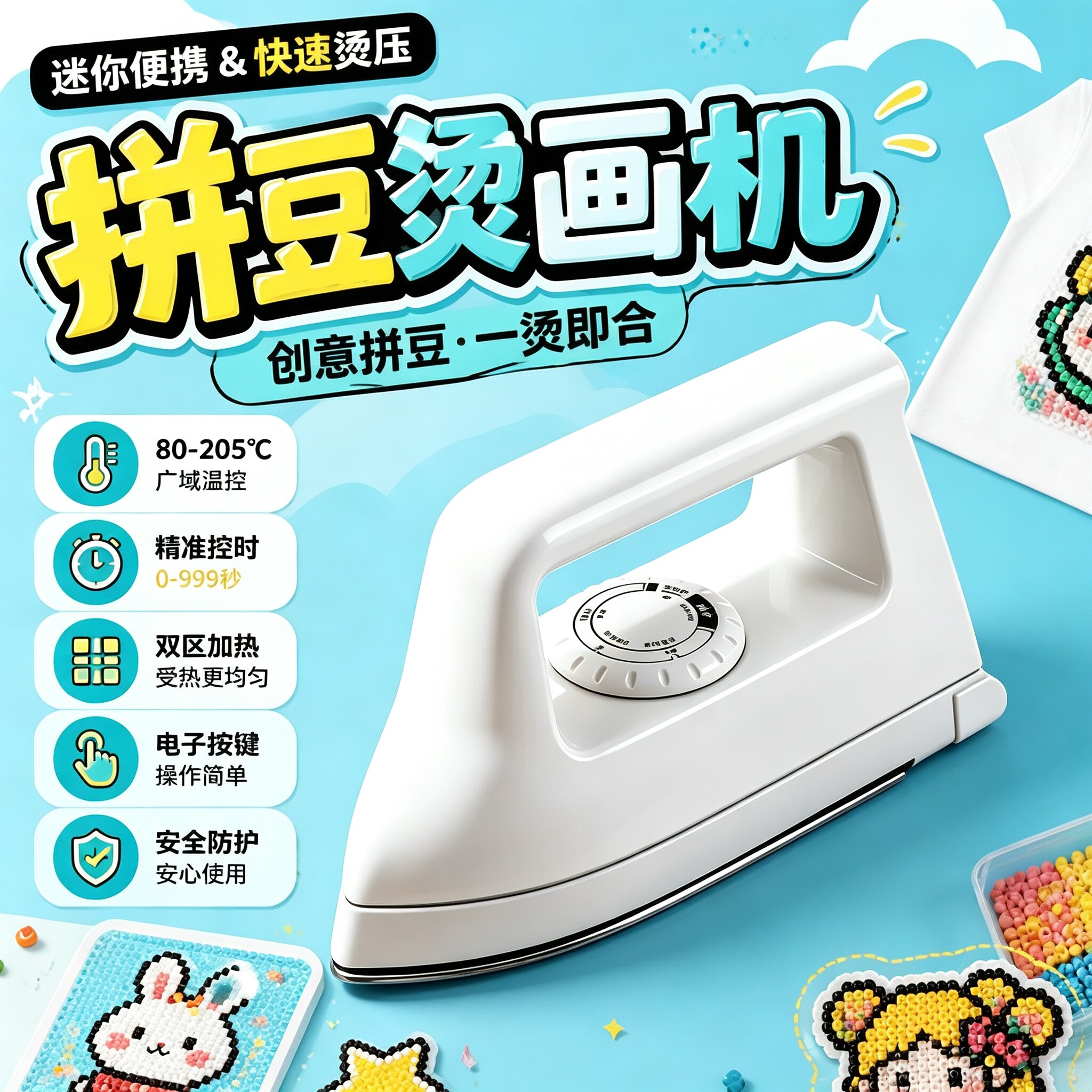 拼豆专用熨斗3C认证5档可调节控温大白熨烫机手工制作拼豆烫画机