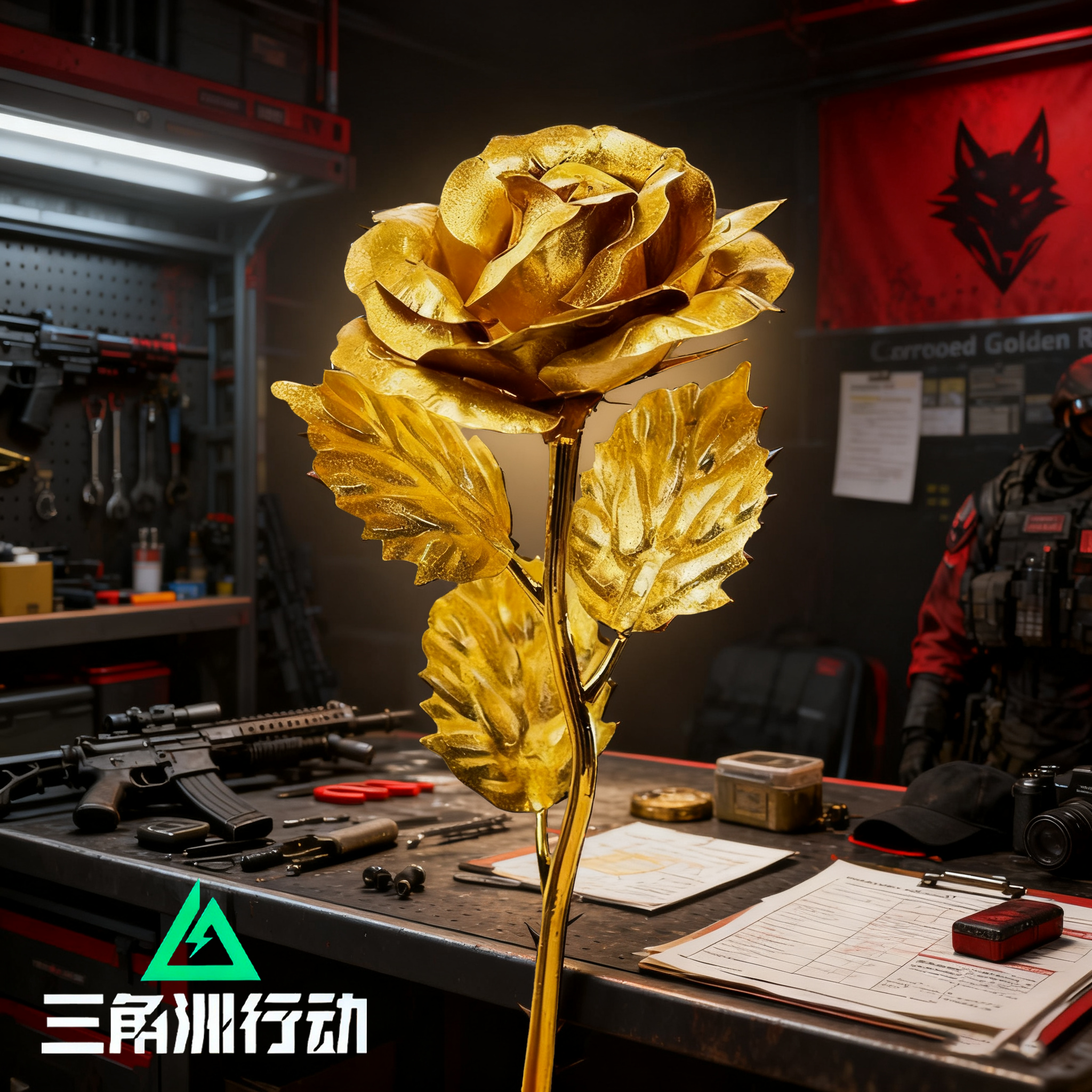 花来蚀金玫瑰花模型手办三角洲行动周边红狼黄金箔花玩具男生礼物