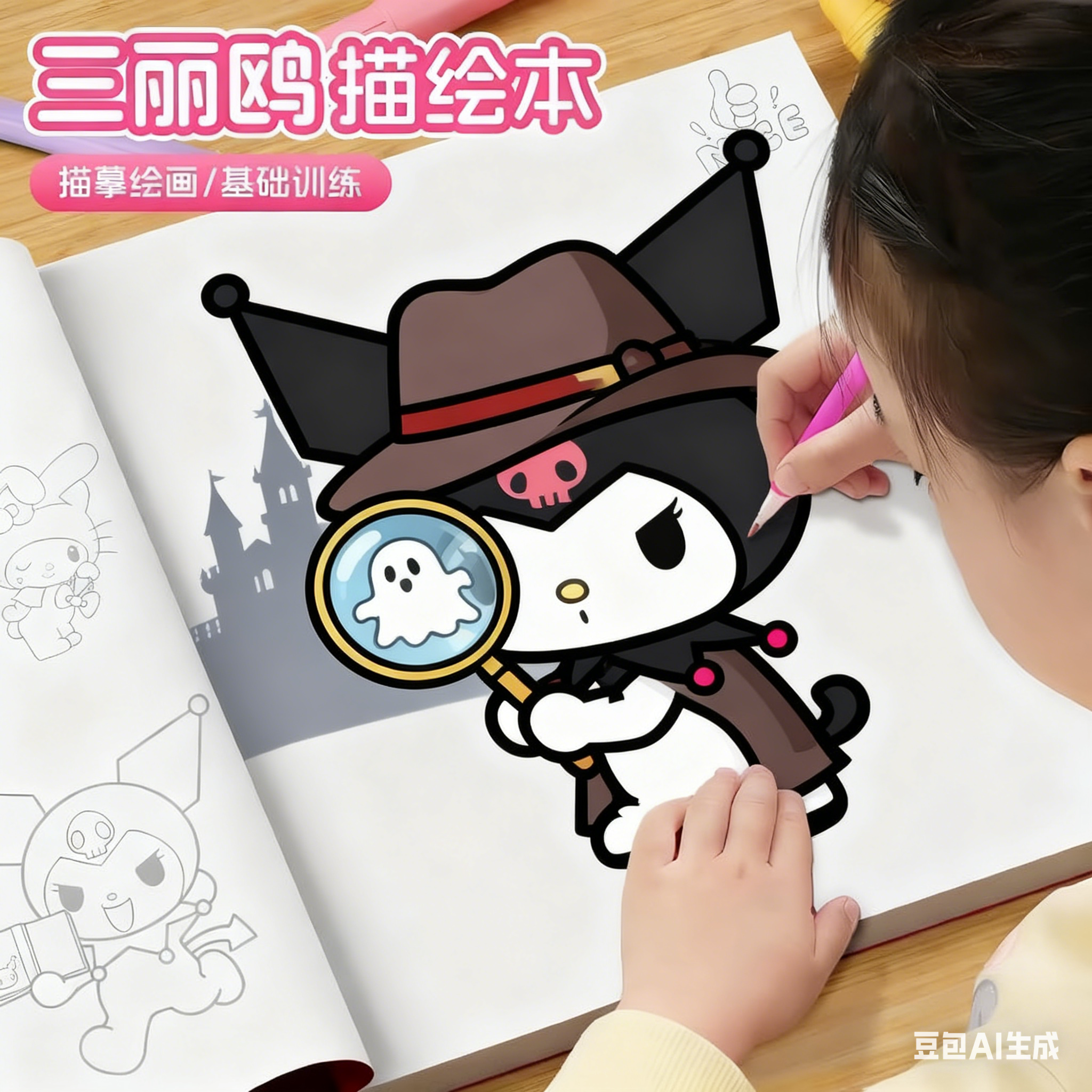 三丽鸥涂色绘画画本卡通填色素描摹临摹本儿童涂鸦玩具女孩图画本