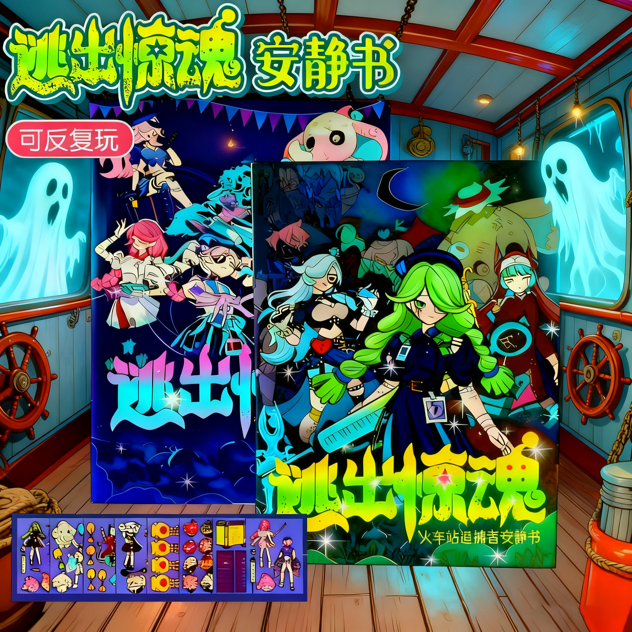 2025新款蛋仔派对逃出惊魂夜磁力安静书免裁剪手工diy材料包换装贴纸儿童玩具女孩子过家家追捕者逃出马戏团6