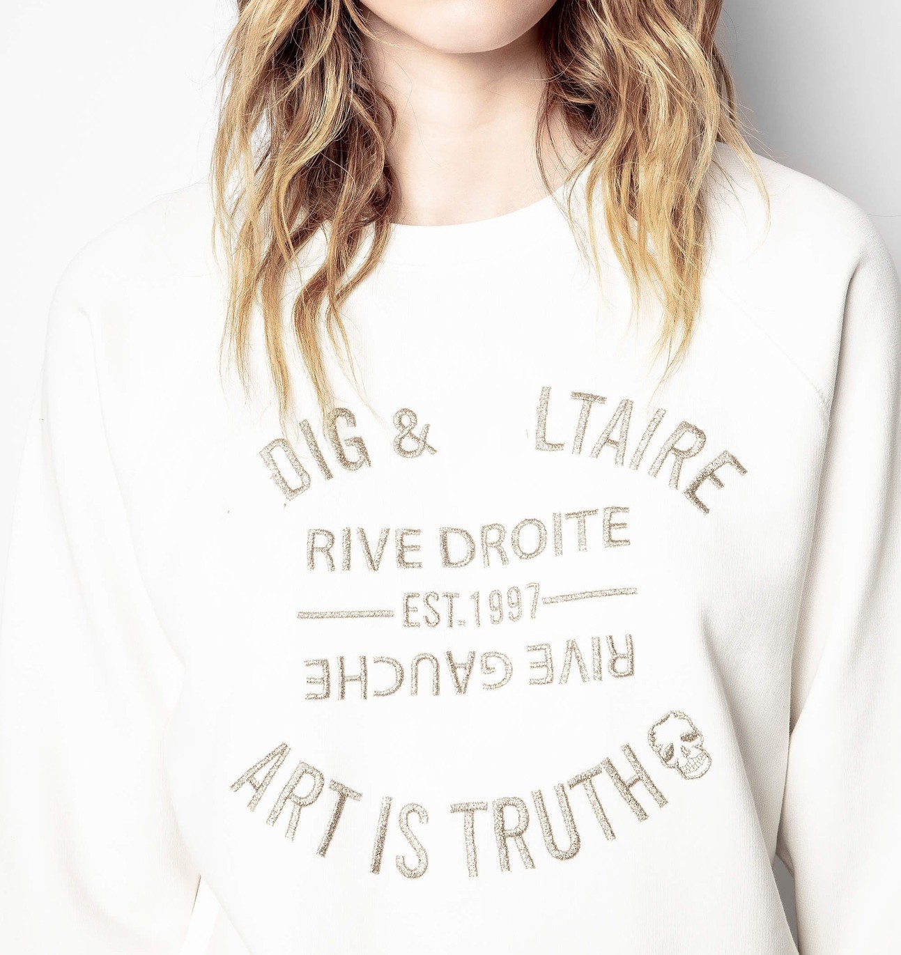 thumbnail for French design! Heavy industry letter embroidery simple and versatile raglan sleeves round neck long sleeve sweatshirt women's autumn and winter new style