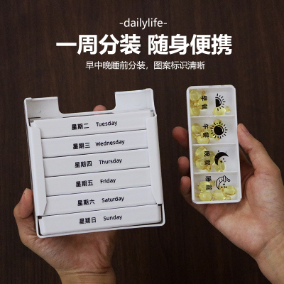 药盒天磁吸大容量便携式老人星期一周七天早中午晚提醒分装药盒