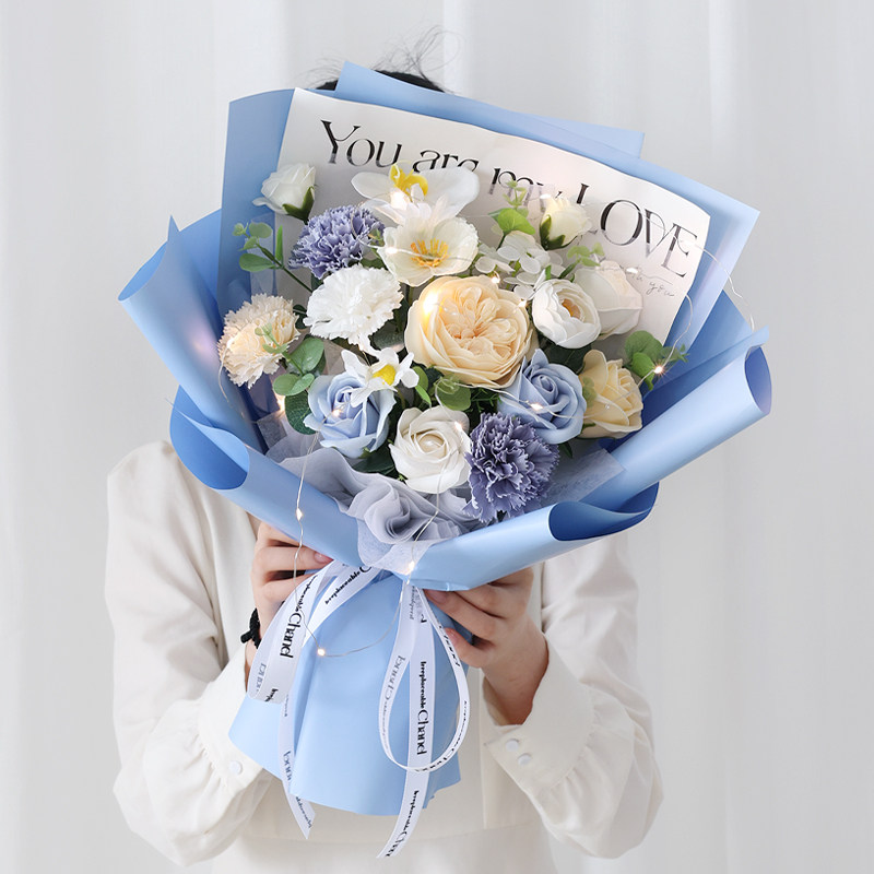 玫瑰香皂花混搭仿真花束康乃馨女朋友生日女生送