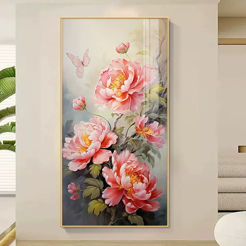 牡丹花玄关挂画入户正对门墙壁画花开富贵现代装饰画装饰品新中式图片