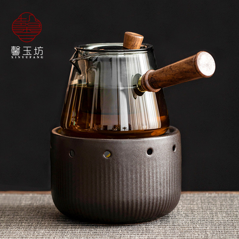 日式温茶炉酒精炉玻璃侧把壶煮茶炉装茶保温底座酒精小火炉