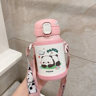 儿童保温杯可爱熊猫带刻度吸管杯水杯316不锈钢幼儿园上学用水壶