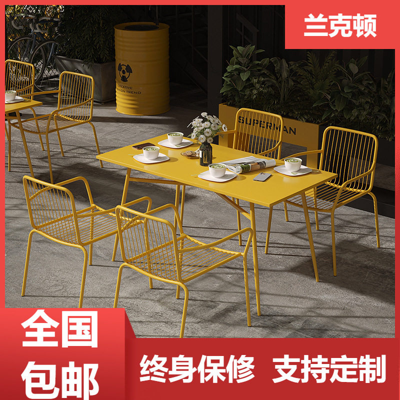 工业风庭院室外餐桌花园餐桌铁艺休闲椅露天露台外摆户外桌椅组合