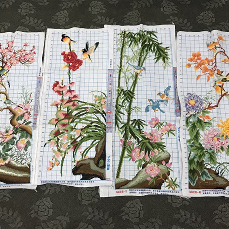 手工十字绣成品梅兰竹菊四联花鸟语花香幅书房室