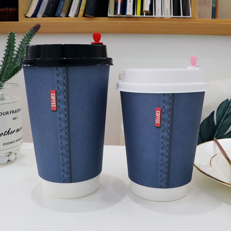奶茶店咖啡杯纸杯双层中空加厚加硬一次性牛奶打包杯盖烫