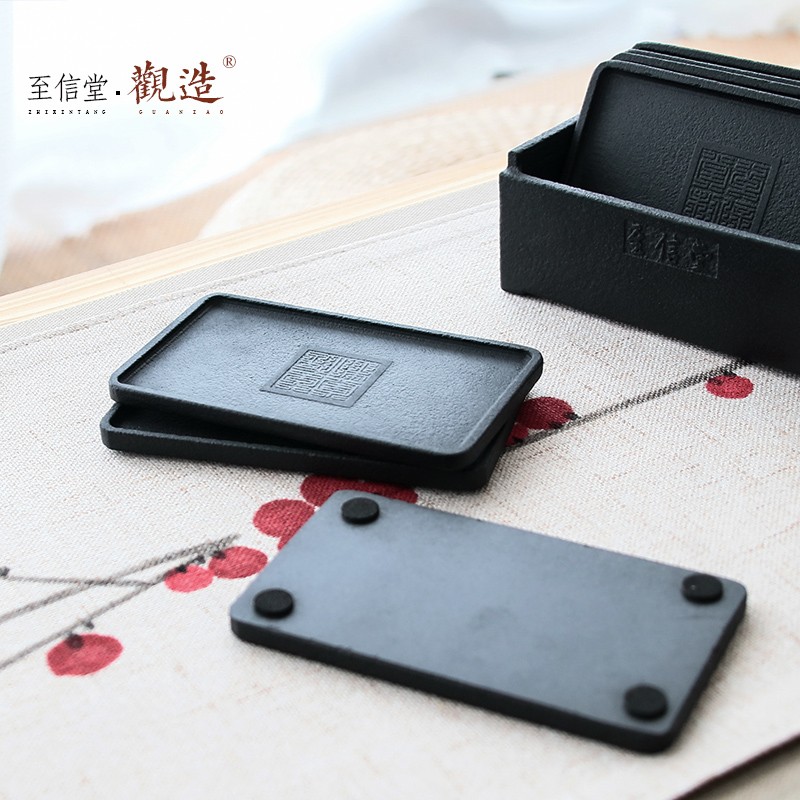 观造乌金石杯垫茶杯托石头茶托手工乌金石隔热壶垫茶具